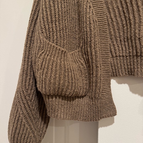 Women’s chunky knit sweater brown cardigan / size Large - Picture 5 of 7